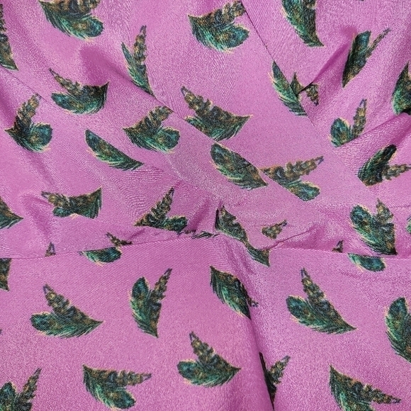 BEAUTIFUL Soft Crossover Wrap Pink Peacock Feather Tie Back Tank Blouse XS - Picture 7 of 10